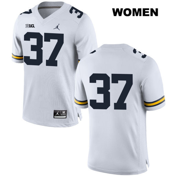 Women's NCAA Michigan Wolverines Bradford Jones #37 No Name White Jordan Brand Authentic Stitched Football College Jersey QG25T13AV